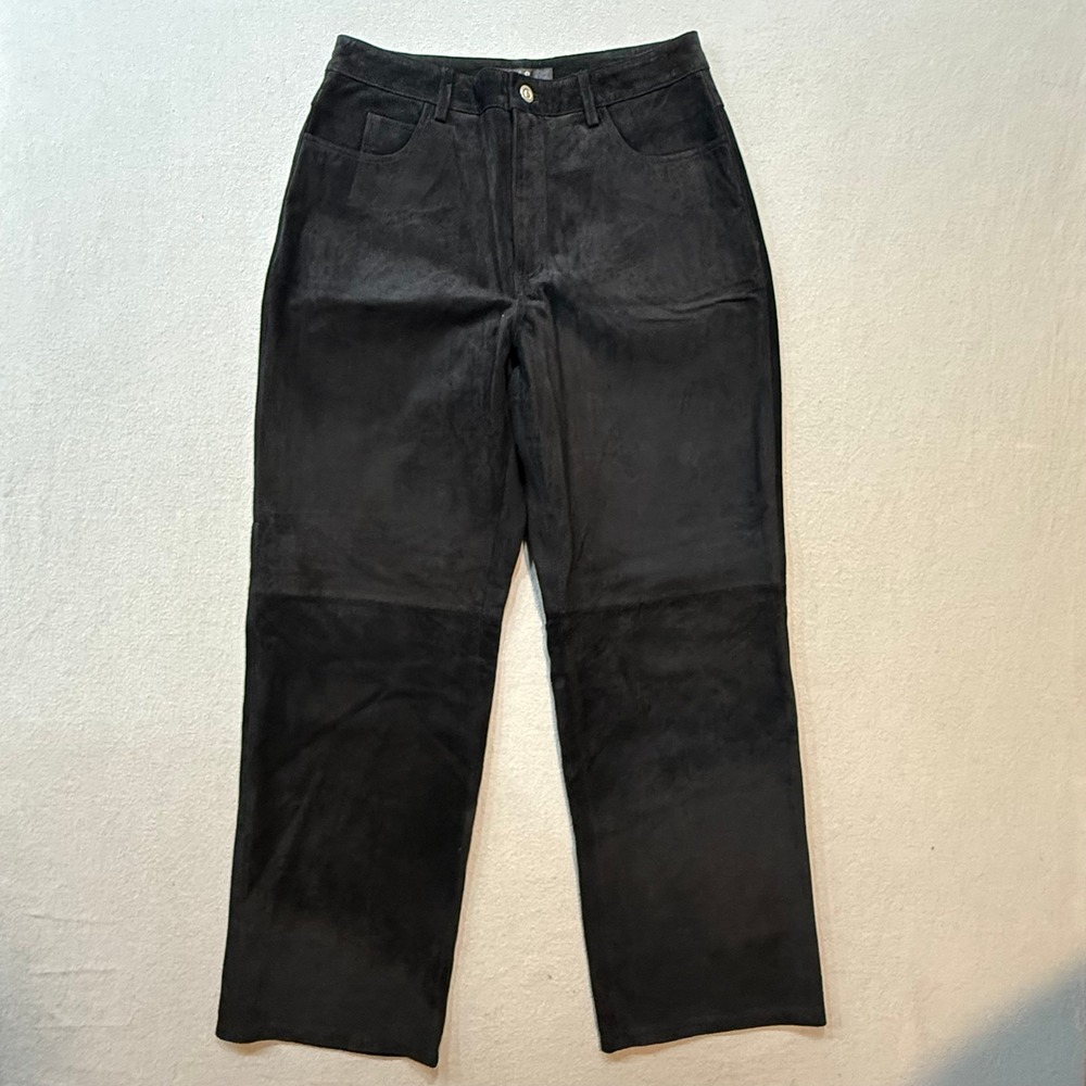 IOS Genuine Leather Black Lined Straight Leg Classic 90s Suede Pants Women‎ 12